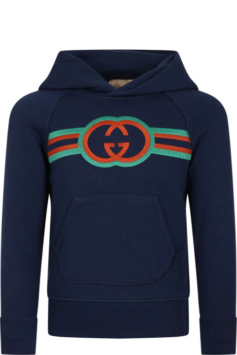 ボーイズ Gucciのニットウェア＆スウェットシャツ Gucci Blue Sweatshirt For Boy With Double G