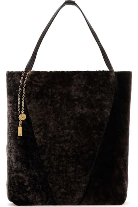 Chloé Dark Brown Shearling Large Chloã¨ Spin Shopping Bag