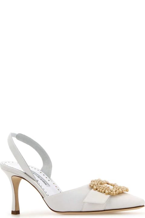Manolo Blahnik لـ Kids Manolo Blahnik White Crepe Gibsli Pumps