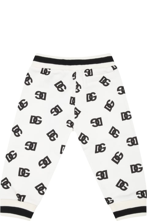 White Sweatpants For Baby Boy With Black Logo