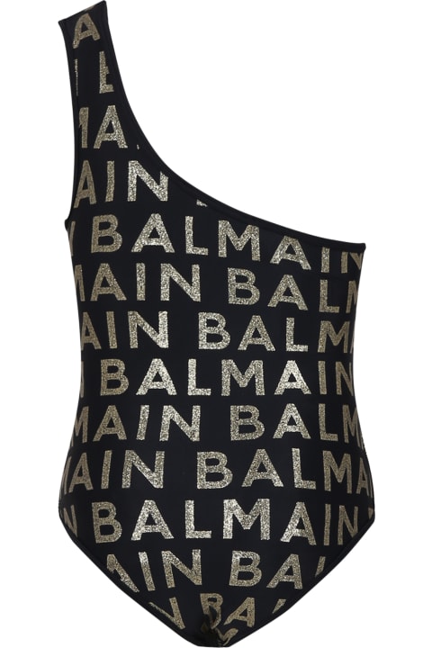 Swimwear for Girls Balmain Black Swimsuit For Girl With Logo