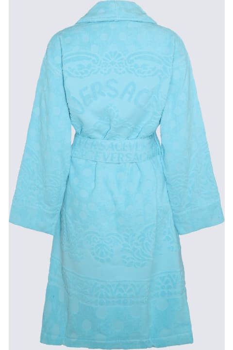 Tableware Versace Light Blue Cotton Baroque Polka Dots Bathrobe