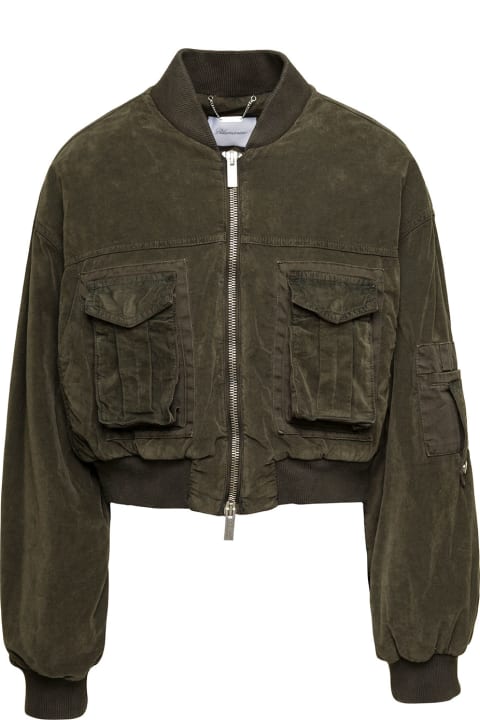 Blumarine Coats & Jackets for Women Blumarine Green Cropped Bomber Jacket With Patch Pockets In Cotton Denim Woman