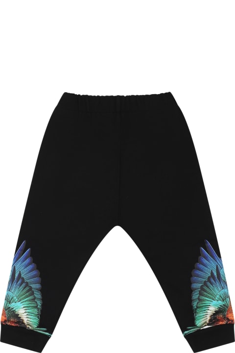 Bottoms for Baby Girls Marcelo Burlon Black Trousers For Baby Boy With Wings