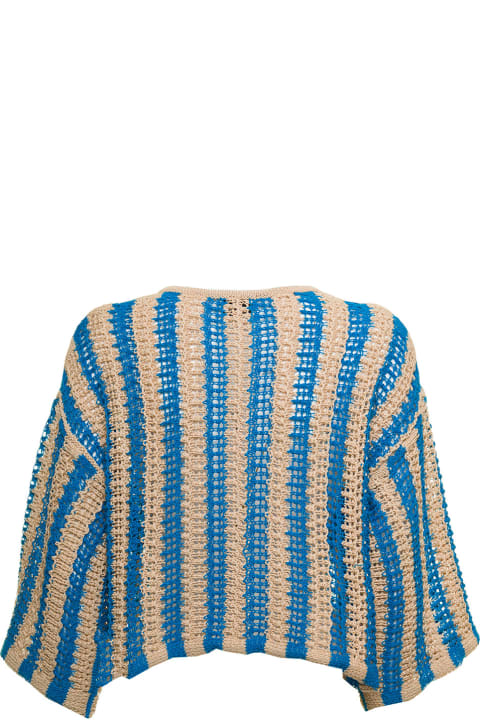 Forte Forte Woman Cotton Crochet Beige And Light Blue Top