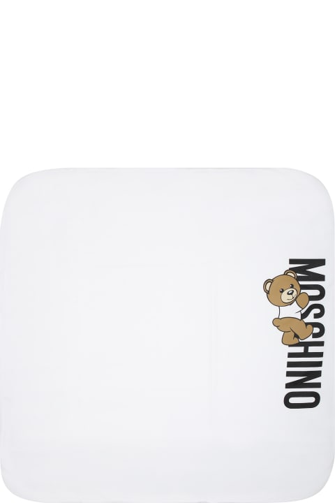 Sale for Baby Girls Moschino White Blanket For Baby Boy With Teddy Bear And Logo