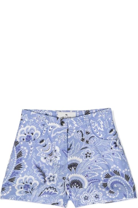 Fashion for Girls Etro Light Blue Denim Shorts With Paisley Motif