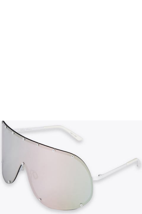 Sunglasses Shield White Steel Mask Sunglasses With Mirrored Lens - Shield