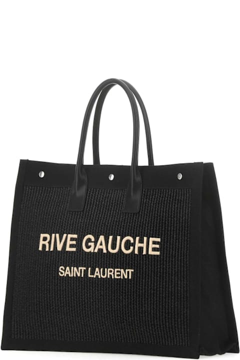 Homeware Saint Laurent Black Rafia And Canvas Rive Gauche Shopping Bag