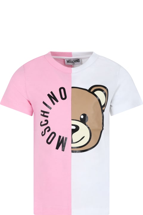 Moschino T-Shirts & Polo Shirts for Girls Moschino Pink T-shirt For Girl With Teddy Bear And Logo