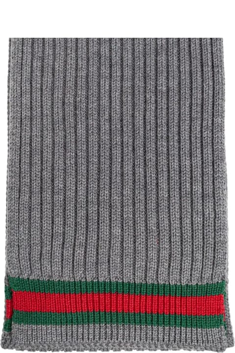 Gucci for Boys Gucci Grey Wool Scarf With Web Ribbon