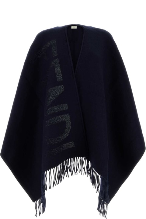 Coats & Jackets Sale for Women Fendi Navy Blue Wool Blend Poncho