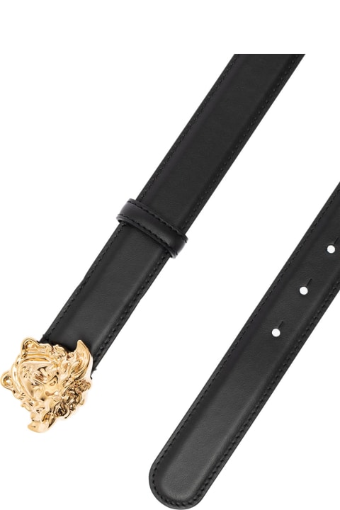 Versace Women's Black Leather Belt With Medusa Buckle