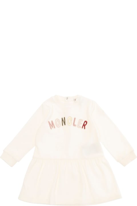 Bodysuits & Sets for Baby Girls Moncler White Dress With Logo Lettering In Cotton Blend Baby