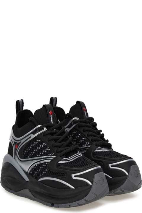 Dsquared2 for Men Dsquared2 'dash' Black And Silver Low Top Sneakers With 1964 Logo In Techno Fabric Man