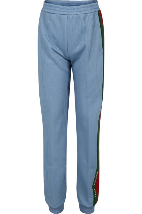 Fashion for Boys Gucci Light Blue Trousers For Kids With Web Detail