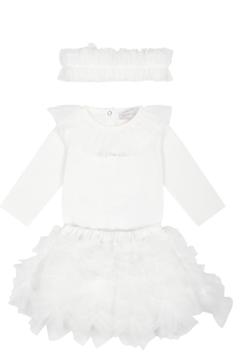 Bodysuits & Sets for Baby Girls Monnalisa White Set For Baby Girl With Logo