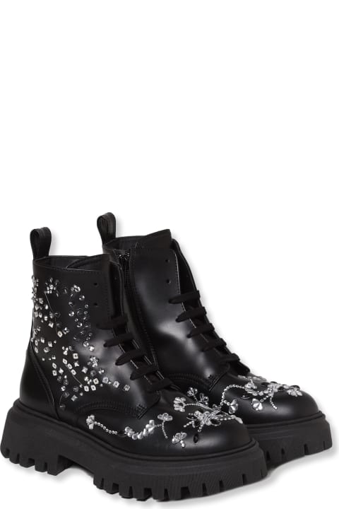Leather Boots With Rhinestones