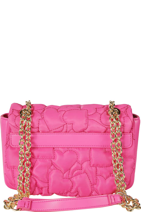 Love Moschino Shoulder Bags for Women Love Moschino Heart Embroidered Flap Chain Shoulder Bag
