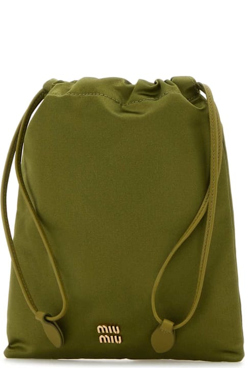 Luggage for Women Miu Miu Olive Green Satin Pouch