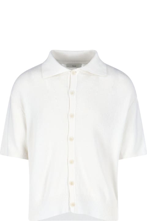 CMMN SWDN Drop Needle Polo Shirt In Soft Virgin Merino Wool Ecru 