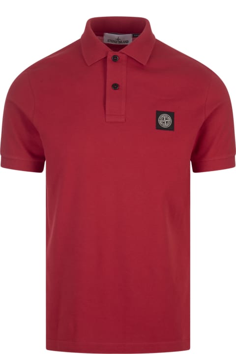 Topwear for Men Stone Island Red Piqué Slim Fit Polo Shirt