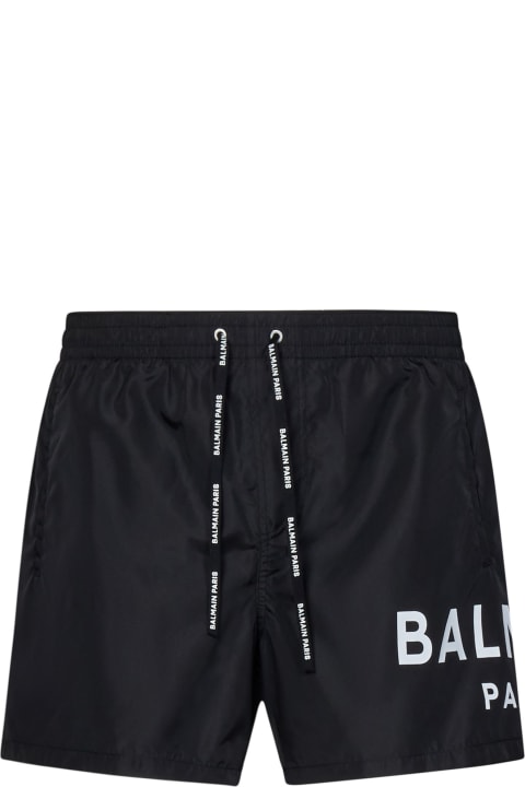 Pants for Men Balmain Logo Printed Drawstring Swim Shorts