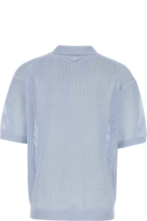 Prada Topwear for Men Prada Powder Blue Silk Blend Polo Shirt