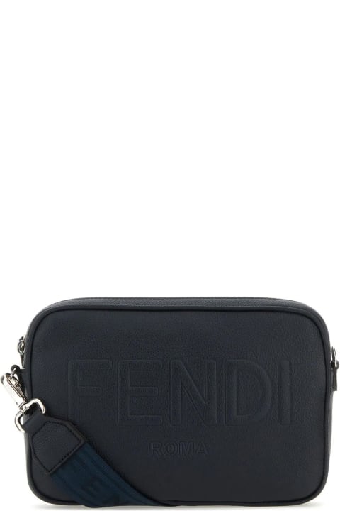 メンズ Fendiのショルダーバッグ Fendi Navy Blue Leather Camera Case Crossbody Bag