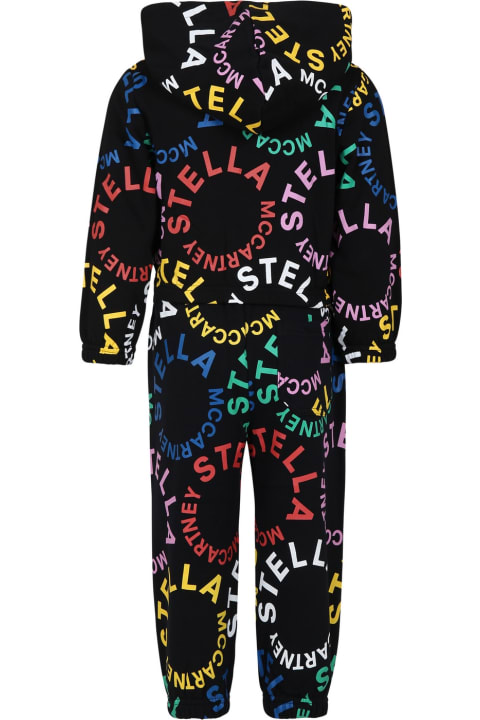 Jumpsuits for Girls Stella McCartney Kids Black Sports Suit For Girl With Multicolor Logo