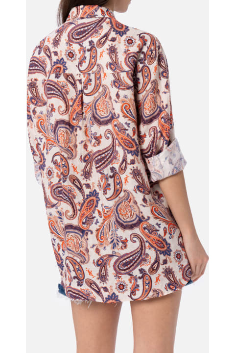 Homeware MC2 Saint Barth Woman Linen Shirt Alodie With Paisley Print And Pockets