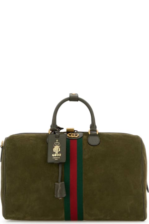 Gucci Olive Green Suede Medium Gucci Savoy Travel Bag