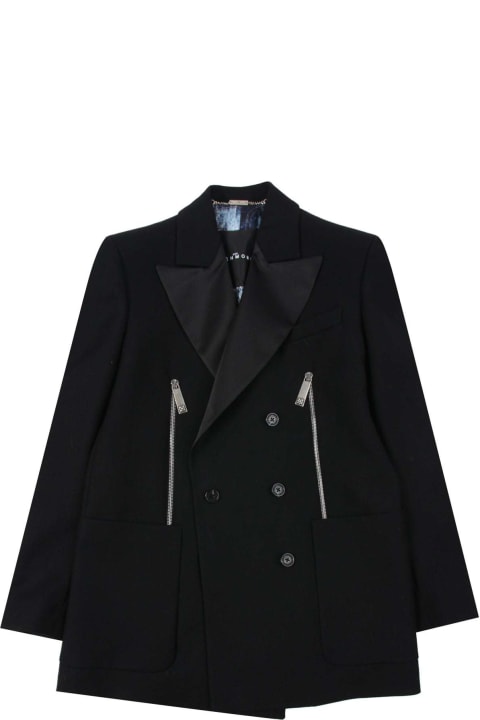 John Richmond Women John Richmond Double-breasted Blazer In 100% Virgin Wool With Contrasting Collar And Side Zips.