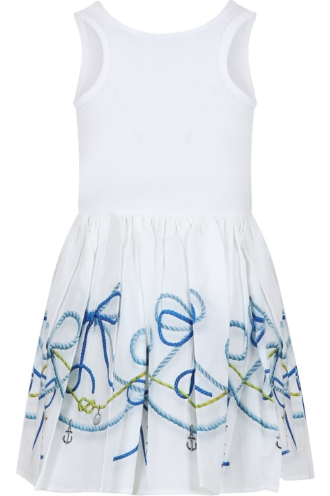 Dresses for Girls Molo White Dress For Girl With Bows Print