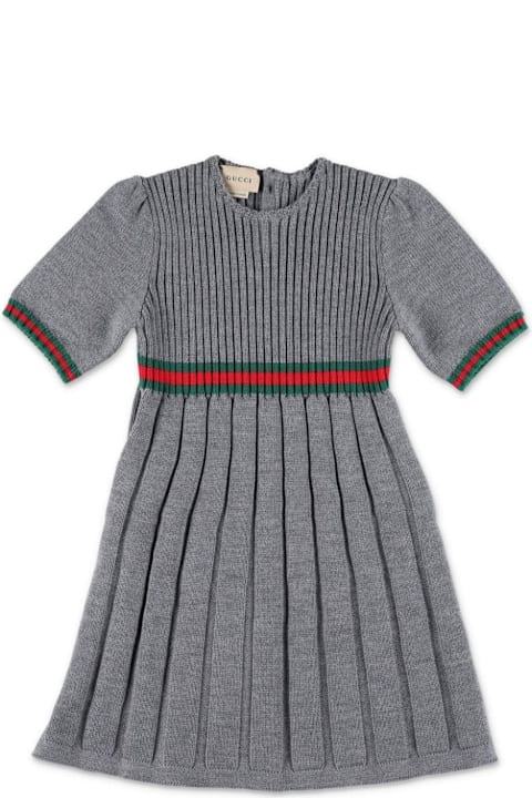 Sale for Kids Gucci Grey Wool Dress With Web Ribbon