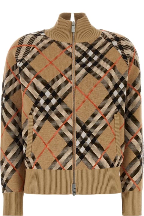 سترات لـ السيدات Burberry 'check' Beige Wool Sweater