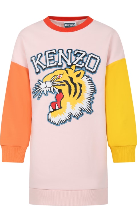 Kenzo Kids Kenzo Kids Multicolor Dress For Girl With Iconic Tiger And Logo