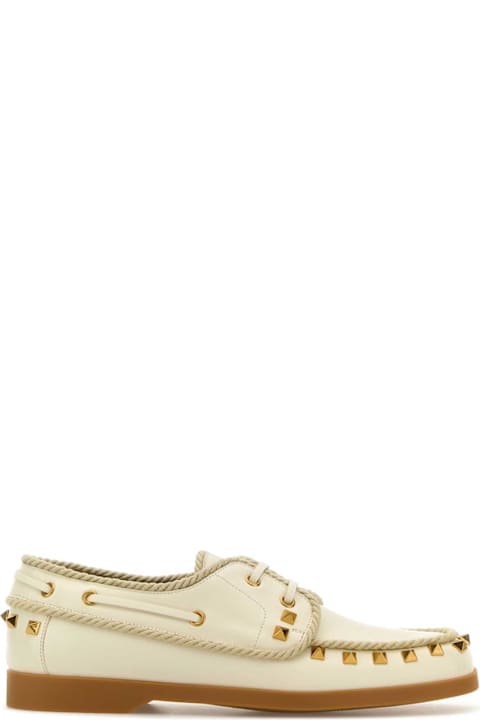 Valentino Garavani Flat Shoes for Women Valentino Garavani Ivory Leather Lace-up Shoes