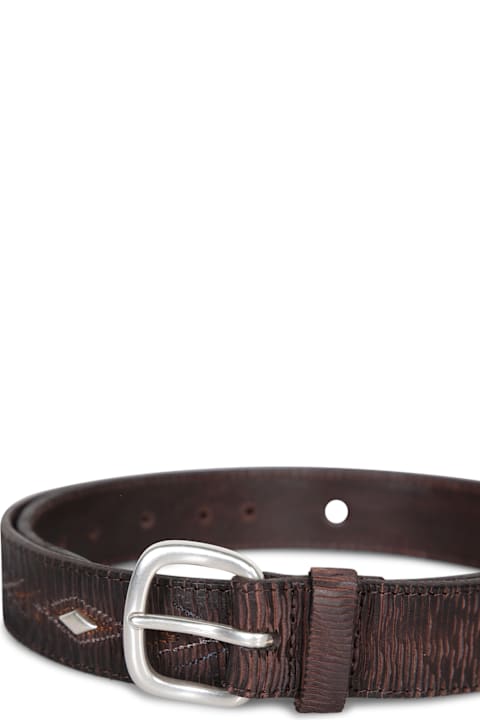 Orciani for Men Orciani Multicolor Embroidered Dark Brown Belt