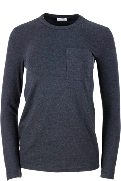 Long-sleeved Round-neck Stretch Cotton Jersey T-shirt