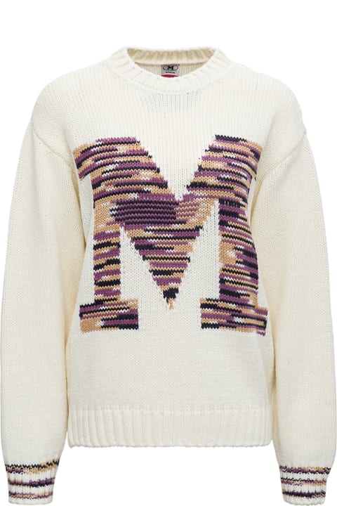 White Wool Blend Sweater With Logo M Missoni