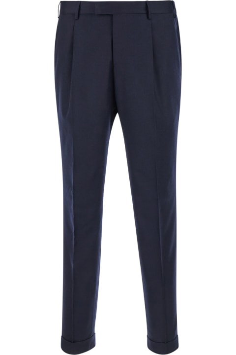 Homeware PT Torino Blue Slim Pants With Concealed Closure In Fabric Man