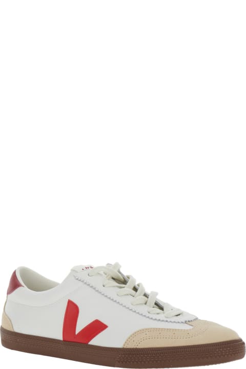 メンズ新着アイテム Veja 'volley' White Low Top Sneakers With V Logo Detail In Leather And Suede Man