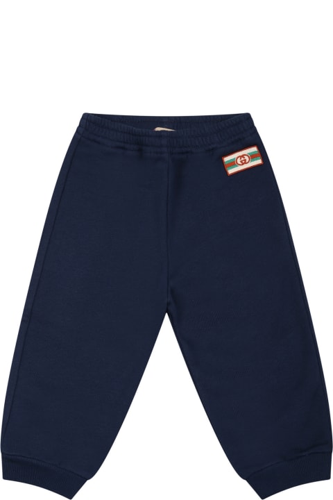 Bottoms for Baby Boys Gucci Blue Trousers For Baby Boy With Double G
