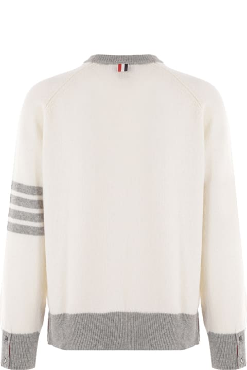 Thom Browne for Men Thom Browne White Gray Crew Neck Sweater