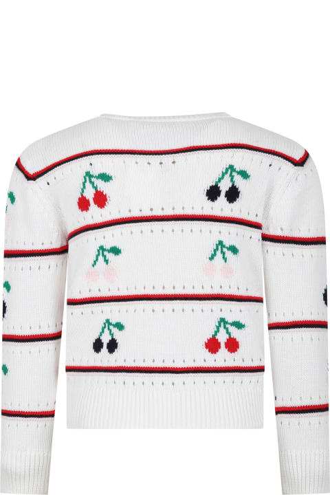 Sweaters & Sweatshirts for Girls Bonpoint White Cardigan For Girl With Embroidered Cherries