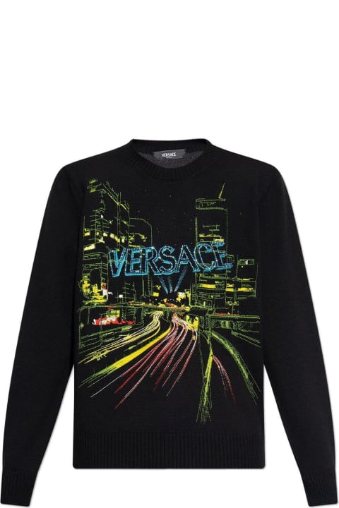 Versace for Men Versace City Lights Embroidered Crewneck Jumper