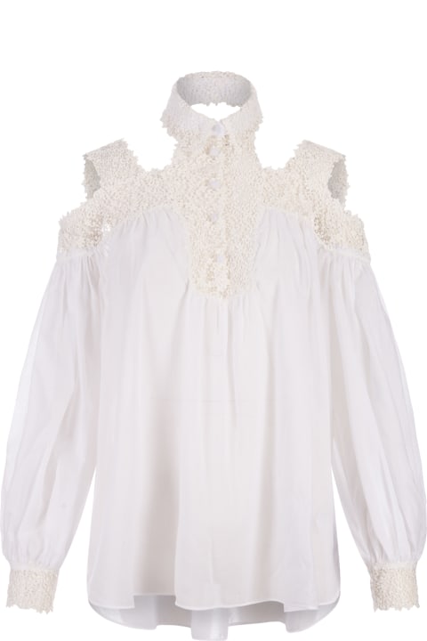 ウィメンズ新着アイテム Ermanno Scervino White Blouse With Flower Lace And Cut-out