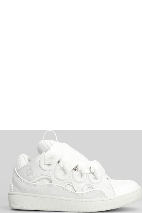 Lanvin Curb Sneakers In White Suede And Leather