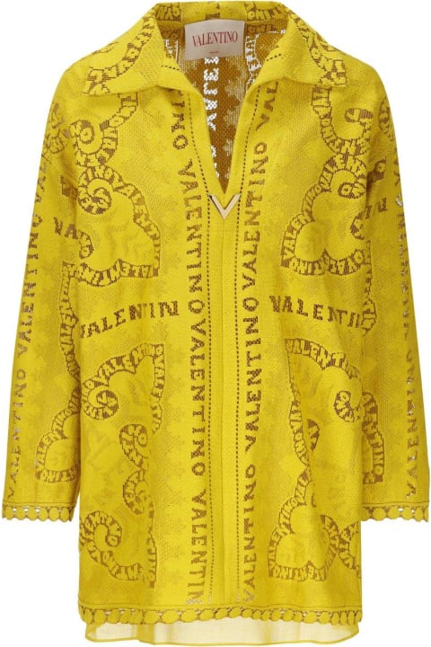 Fashion for Women Valentino Garavani Valentino Logo Plaque V-neck Long-sleeved Dress